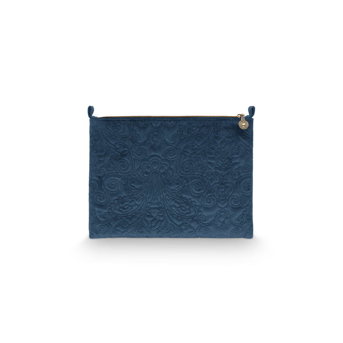 Cosmetic Flat Pouch Large Velvet Quiltey Days Blue 30x22x1cm