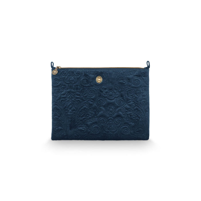 Cosmetic Flat Pouch Large Velvet Quiltey Days Blue 30x22x1cm