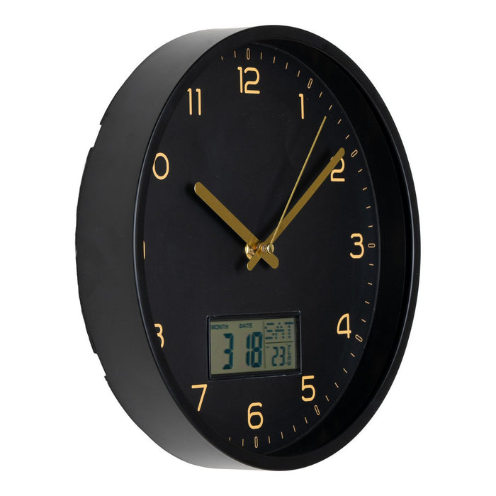 Amiens Wall - Wall clock with digital display, plastic, black, silent movement, round, ø25