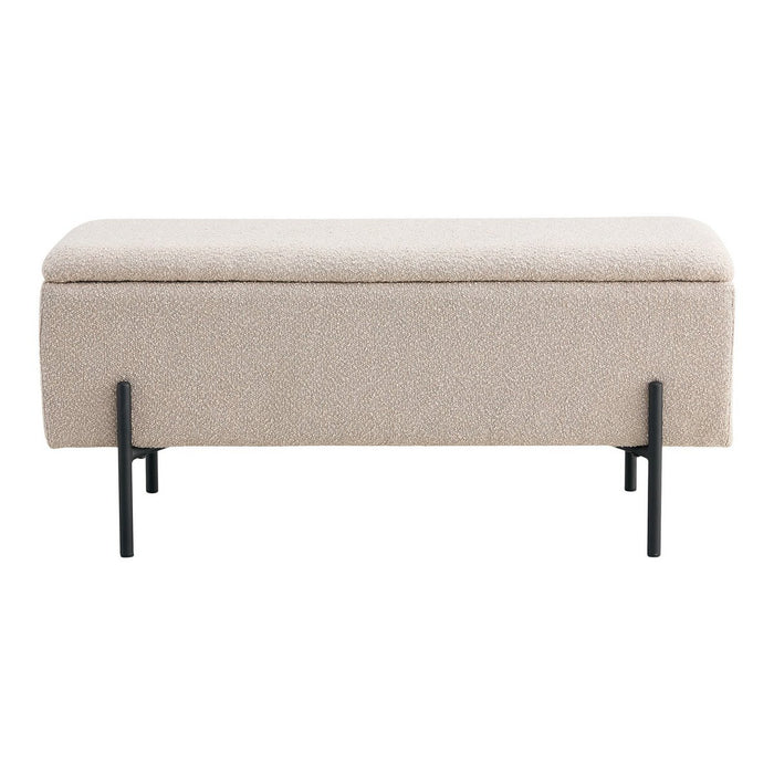 Banc Watford - Canapé en bouclé avec rangements, beige pieds noirs, 95x36,5x46 cm, HN1233