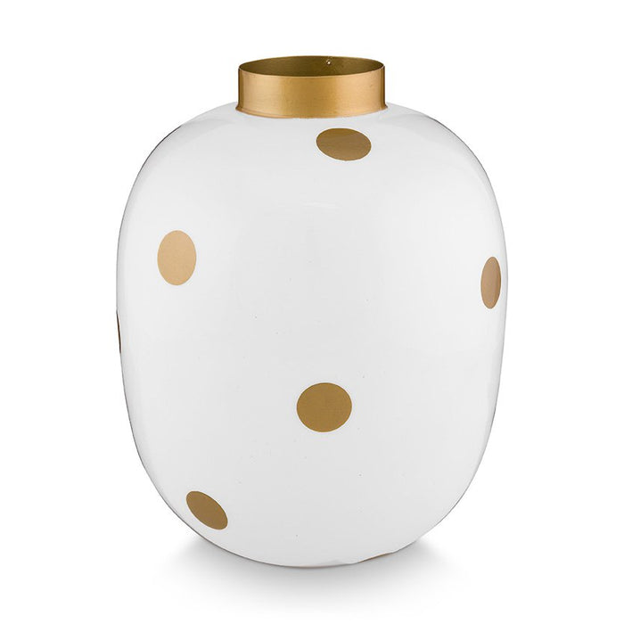 Vase Metal Dots White-Gold 32cm