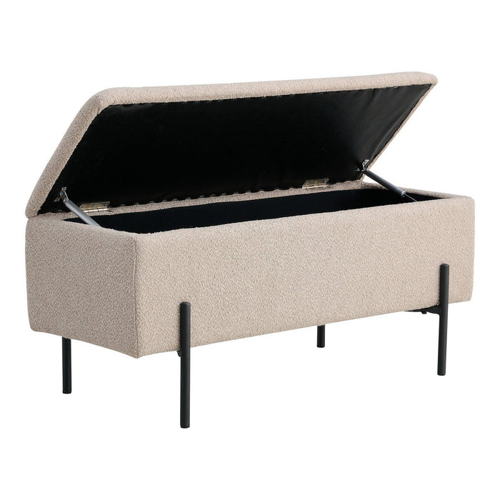 Banc Watford - Canapé en bouclé avec rangements, beige pieds noirs, 95x36,5x46 cm, HN1233