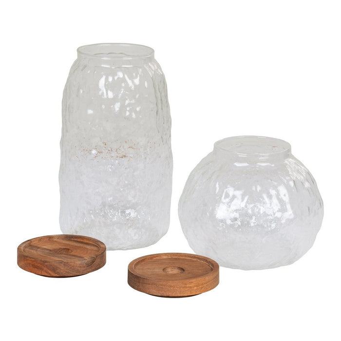 Taipei Storage Jar - Storage jar, glass/acacia, set of 2