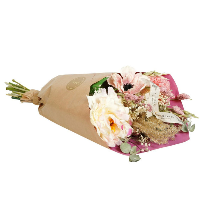 Droogbloemen & Zijde - Dried & Silk - Peony Love - 4 boeketten - 55cm