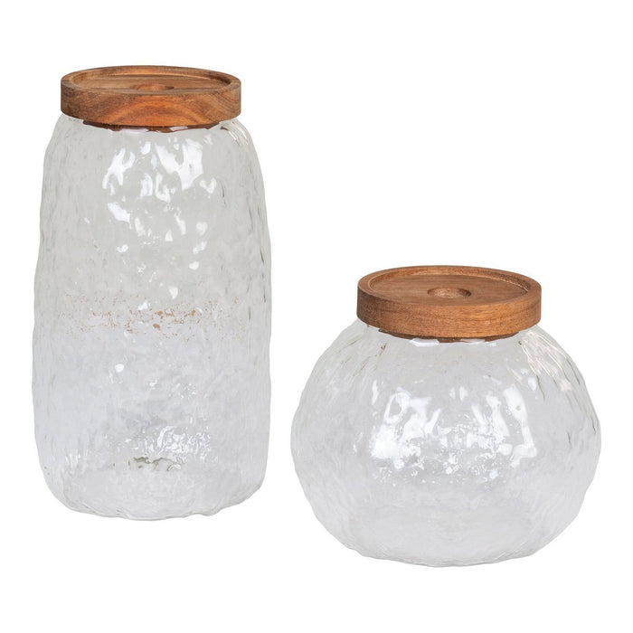 Taipei Storage Jar - Storage jar, glass/acacia, set of 2