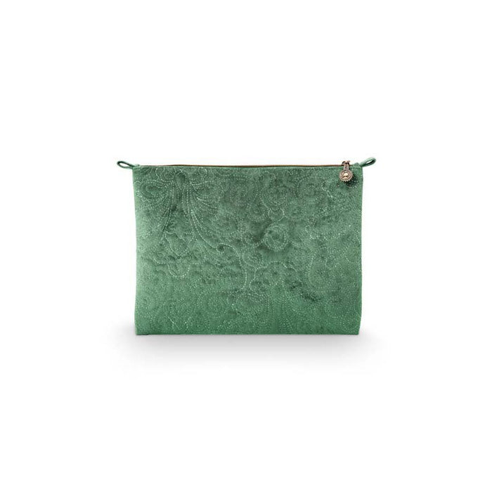 Platte toilettas groot fluweel gewatteerd groen 30x22x1cm