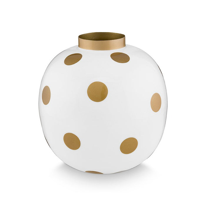 Vase Metal Dots White-Gold 23cm