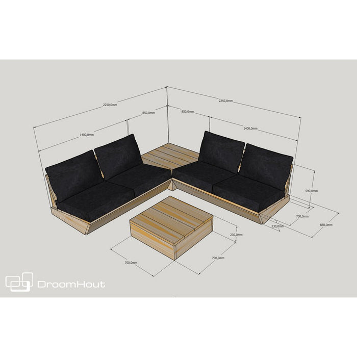 Loungeset Montecastelli - 4-zits hoekbank + hocker + hoektafel voordeelset