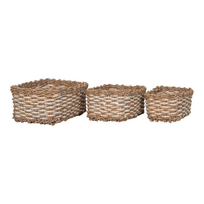 Pala Basket - Mand, zeegras/papier, naturel/wit, set van 3