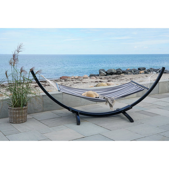 Tripoli Hammock - Hammock on wooden stand, larch, polyester/cotton, black/grey/white