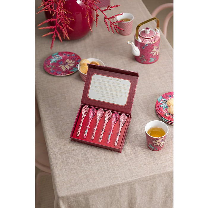 Giftset Teaspoons Oriental Flower Festival Dark Pink 13cm