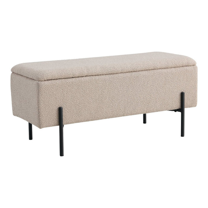 Banc Watford - Canapé en bouclé avec rangements, beige pieds noirs, 95x36,5x46 cm, HN1233