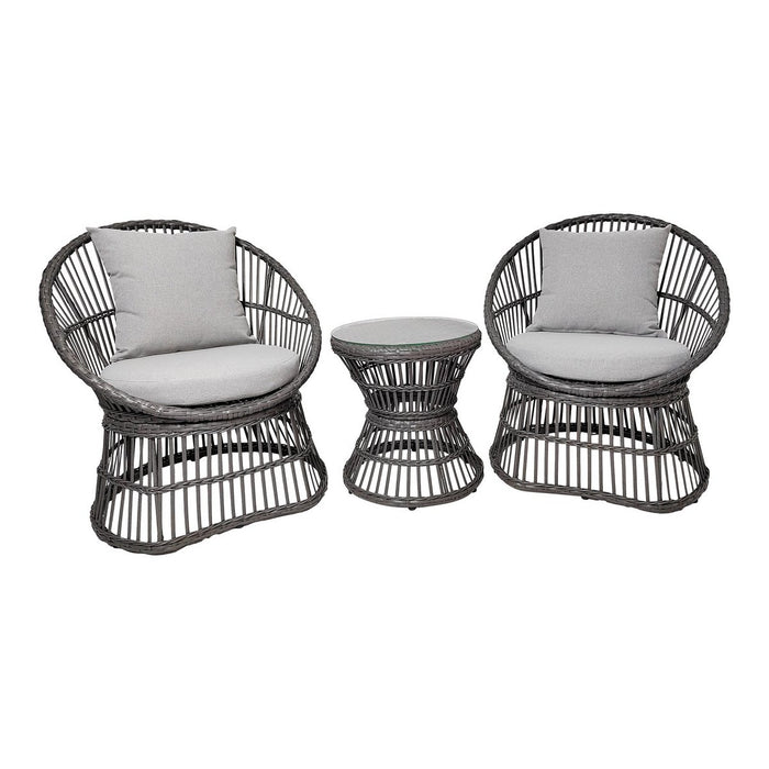 Natal Lounge Set - Lounge set, rattan, grey, incl. cushions