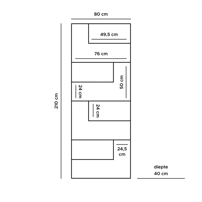 Vakkenkast Huub Hout 210 x 80 cm  - Roomdivider