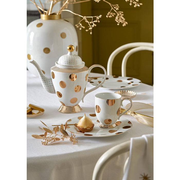 Teapot Dot Delight White-Gold 1.25ltr