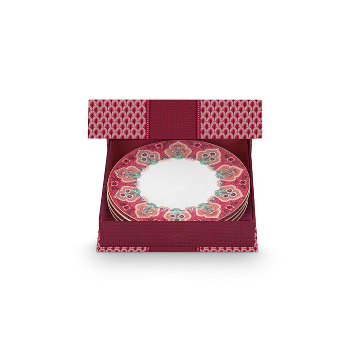 Set/4 Plates Flower Festival Deco Dark Pink 21cm