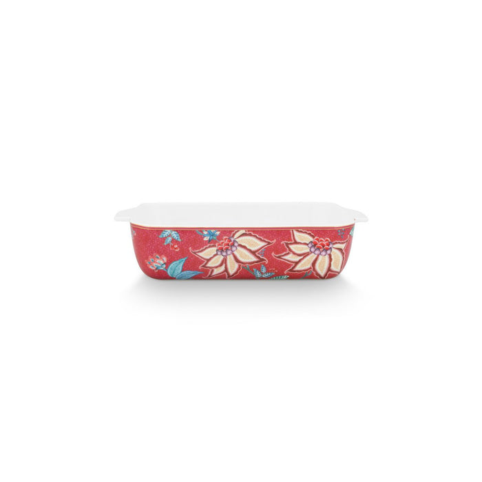 Baking Dish Rectangular Flower Festival Dark Pink 27.5x18.5x6.5cm