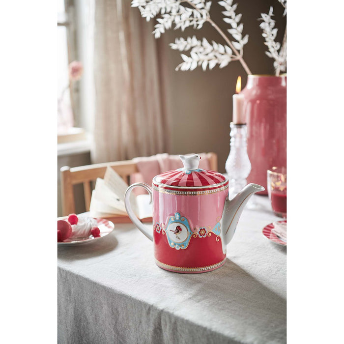 Theepot Love Birds Medallion Rood-Roze 1,3ltr