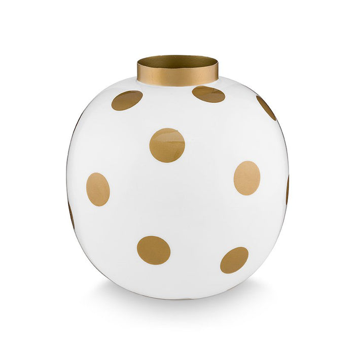 Vase Metal Dots White-Gold 23cm