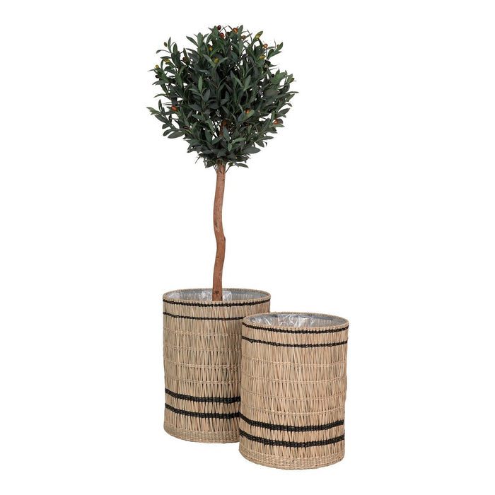 Vinh Planter - Jardinière, jonc de mer, rond, naturel, lot de 2