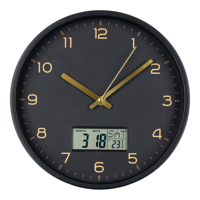 Amiens Wall - Wall clock with digital display, plastic, black, silent movement, round, ø25