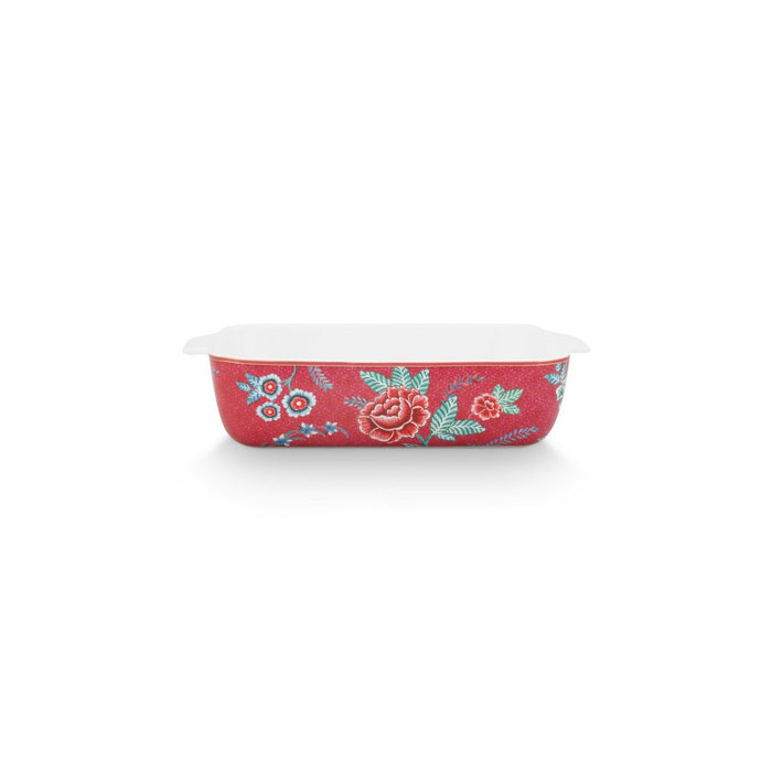 Baking Dish Rectangular Flower Festival Dark Pink 27.5x18.5x6.5cm