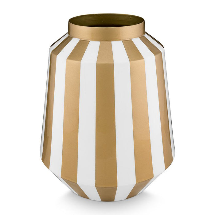 Vase Metal Stripes White-Gold 24x29cm