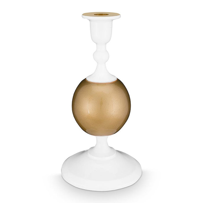 Candle Holder Metal Sphere Small White-Gold 24cm