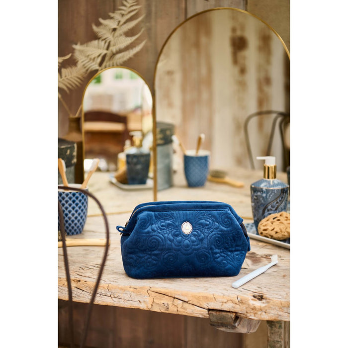 Cosmetic Purse Small Velvet Quiltey Days Blue 19x12x8.5cm