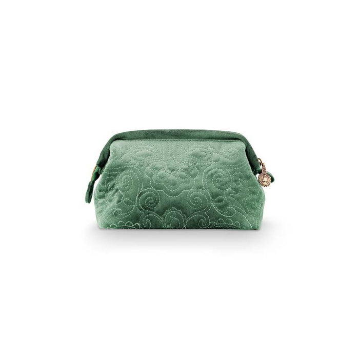 Cosmetische portemonnee klein fluweel gewatteerd groen 19x12x8.5cm