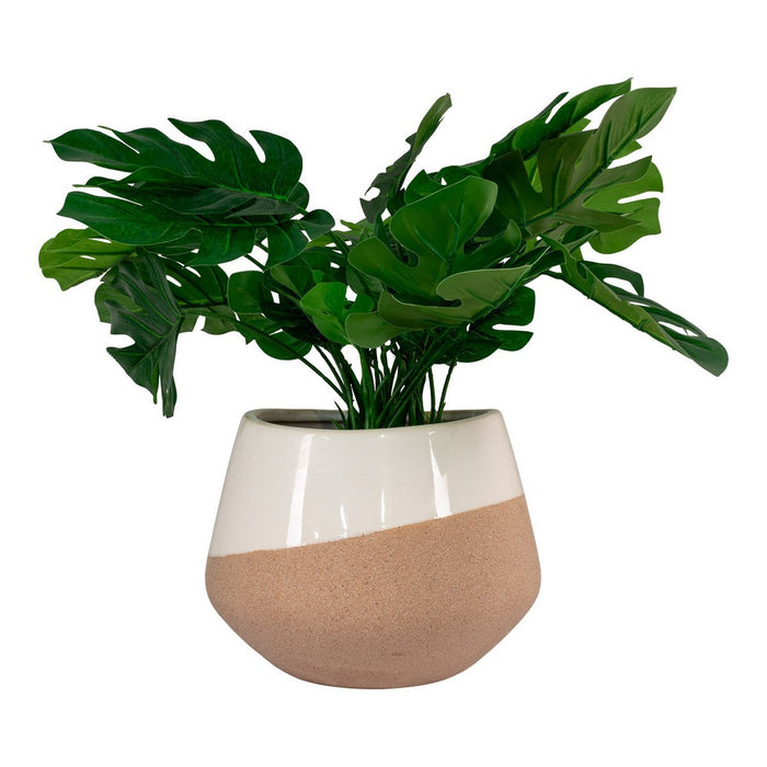 Flower pot - Flower pot in ceramic, beige/brown, round, Ø20.5x15 cm