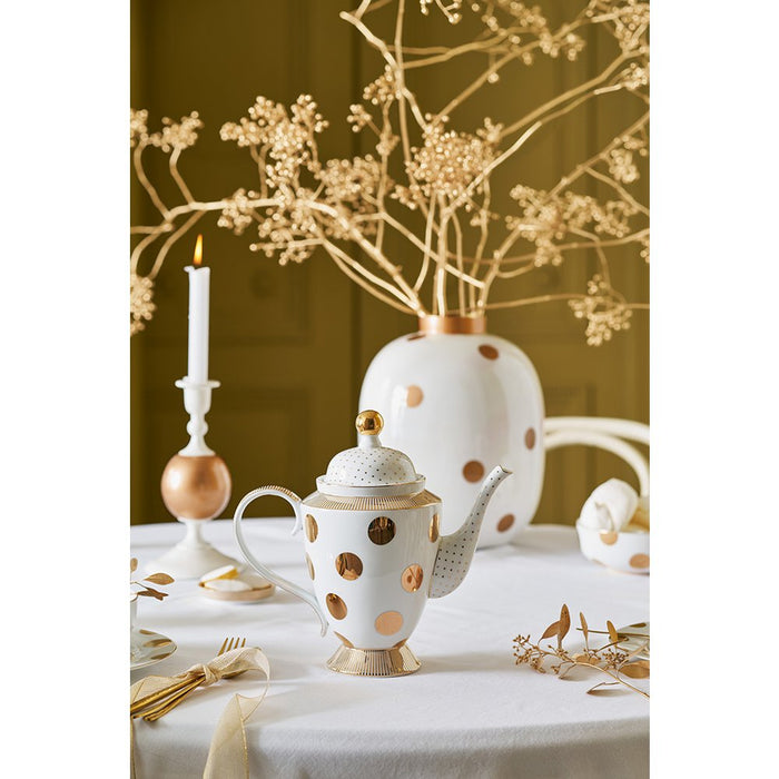 Teapot Dot Delight White-Gold 1.25ltr