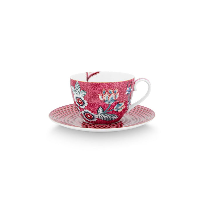 Set/2 Cups & Saucers Flower Festival Dark Pink 280ml