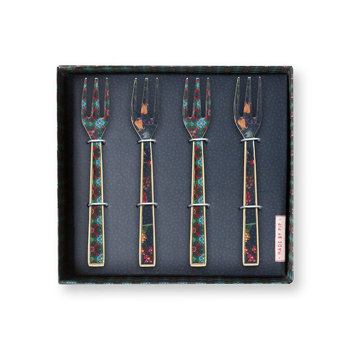 Set/4 Cake Forks Enamelled Berry Blues 14.5cm