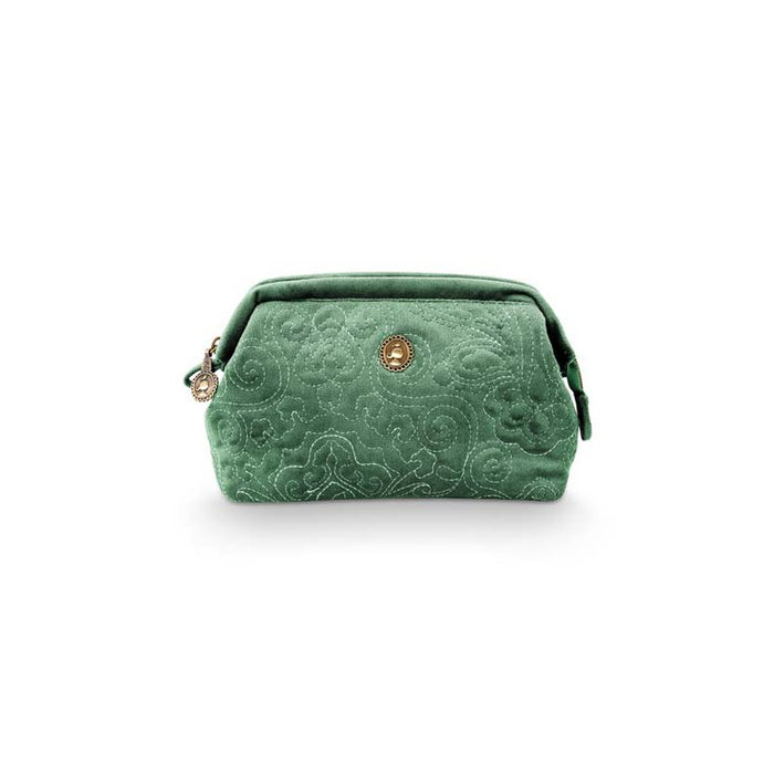 Cosmetische portemonnee klein fluweel gewatteerd groen 19x12x8.5cm