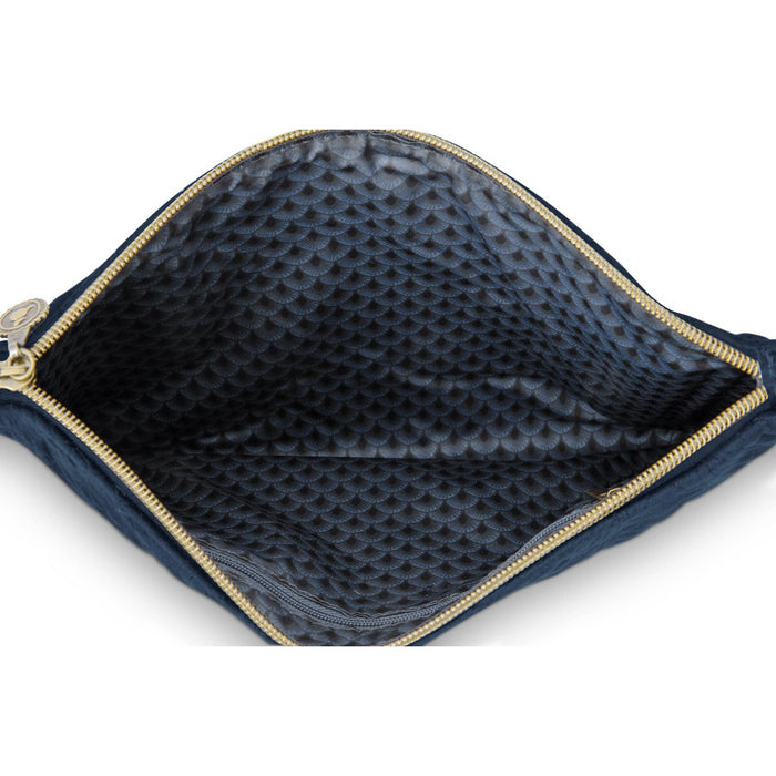 Cosmetic Flat Pouch Large Velvet Quiltey Days Blue 30x22x1cm