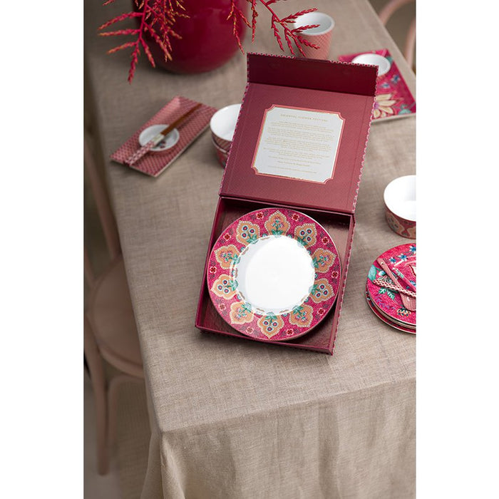 Set/4 Plates Flower Festival Deco Dark Pink 21cm