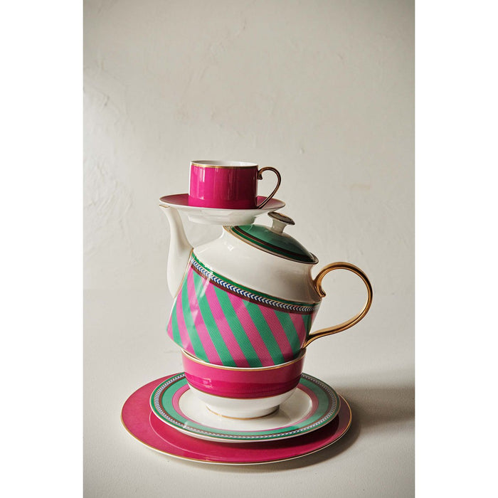 Tea Pot Large Chique Stripes Pink-Green 1.8ltr