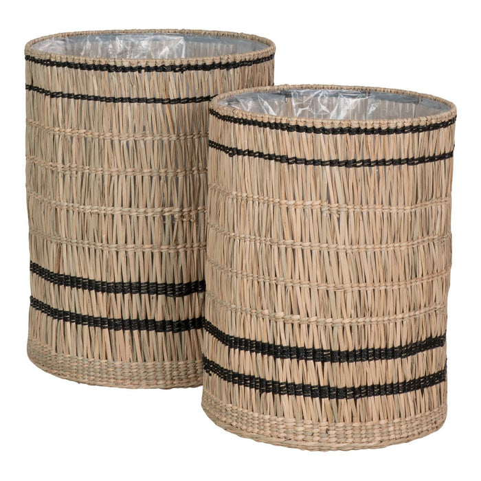 Vinh Planter - Jardinière, jonc de mer, rond, naturel, lot de 2