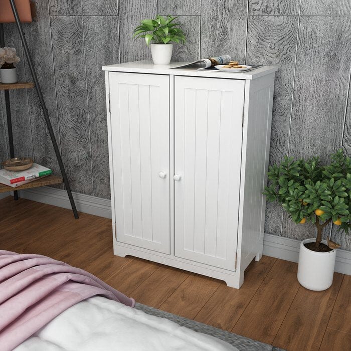 Badkamer Opbergkast Dressoir Wit 60x 30x 80 cm Vrijstaand MDF Geschilderd 180° Open 2 Deuren 3 Planken K-SAG HOME BV 