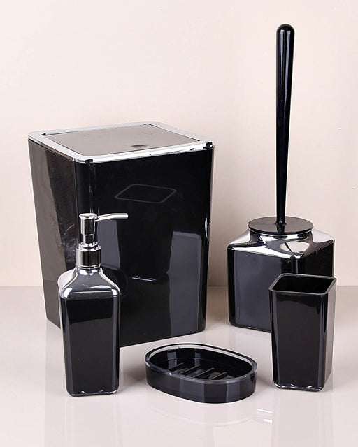 Toiletset 5-delig - Toiletaccessoireset - WC set - Toiletborstelhouder - Zeep Dispenser / Pomp - Tandenborstelhouder - Zwart K-SAG HOME BV 