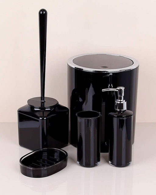 Toiletset 5-delig - Toiletaccessoireset - WC set - Toiletborstelhouder - Zeep Dispenser / Pomp - Tandenborstelhouder - Zwart K-SAG HOME BV 